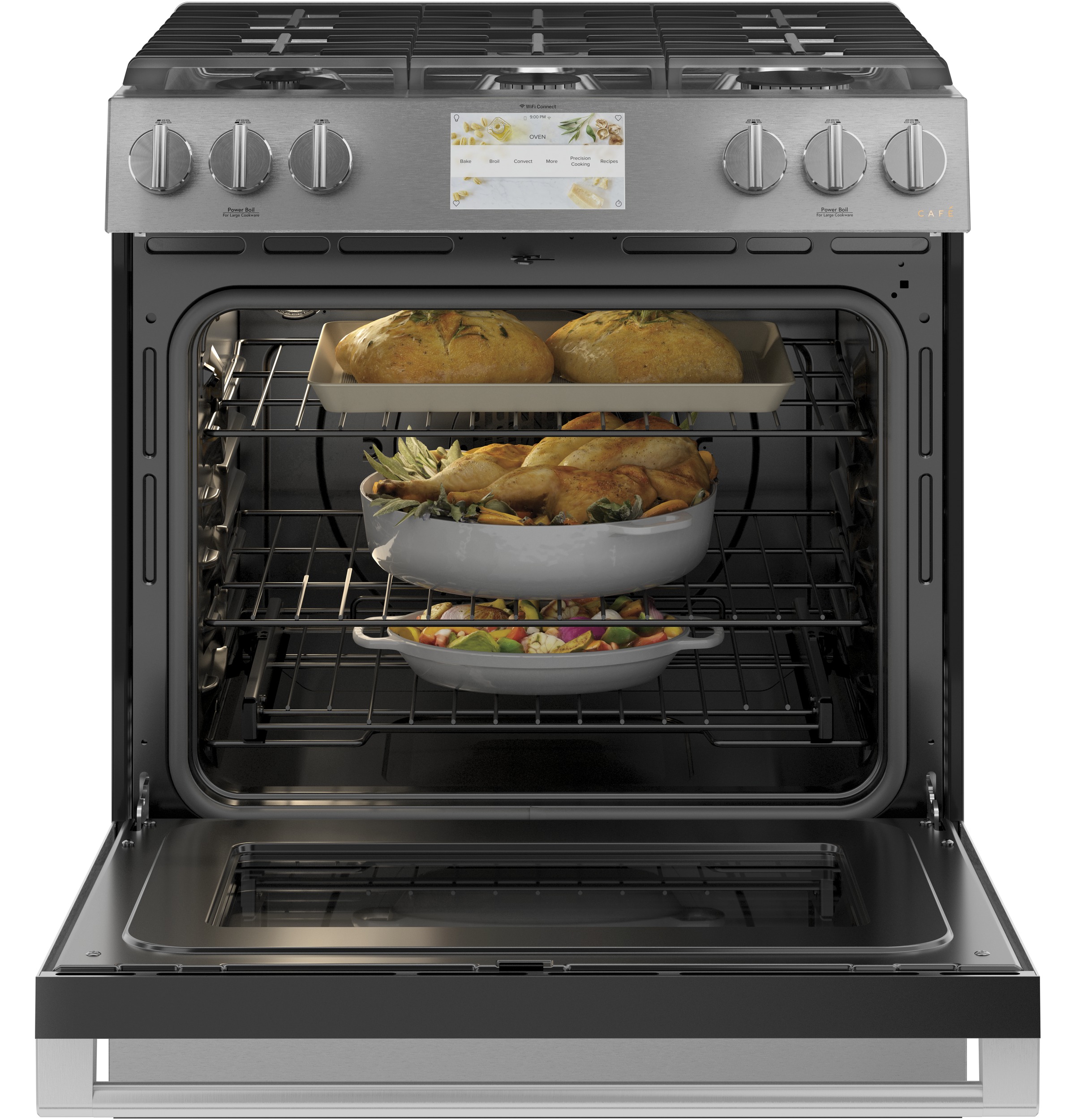 Café 30" Smart Slide-in, Front-control, Dual-fuel Range In Platinum Glass C2S900M2NS5