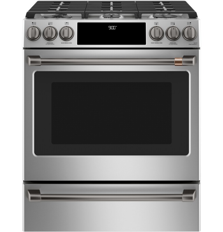 CAFÉ™ 30" Smart Slide-In, Front-Control, Dual-Fuel Range with Warming Drawer view 5