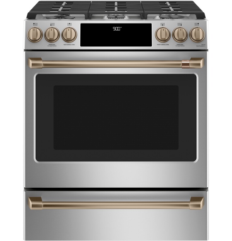 CAFÉ™ 30" Smart Slide-In, Front-Control, Dual-Fuel Range with Warming Drawer view 4