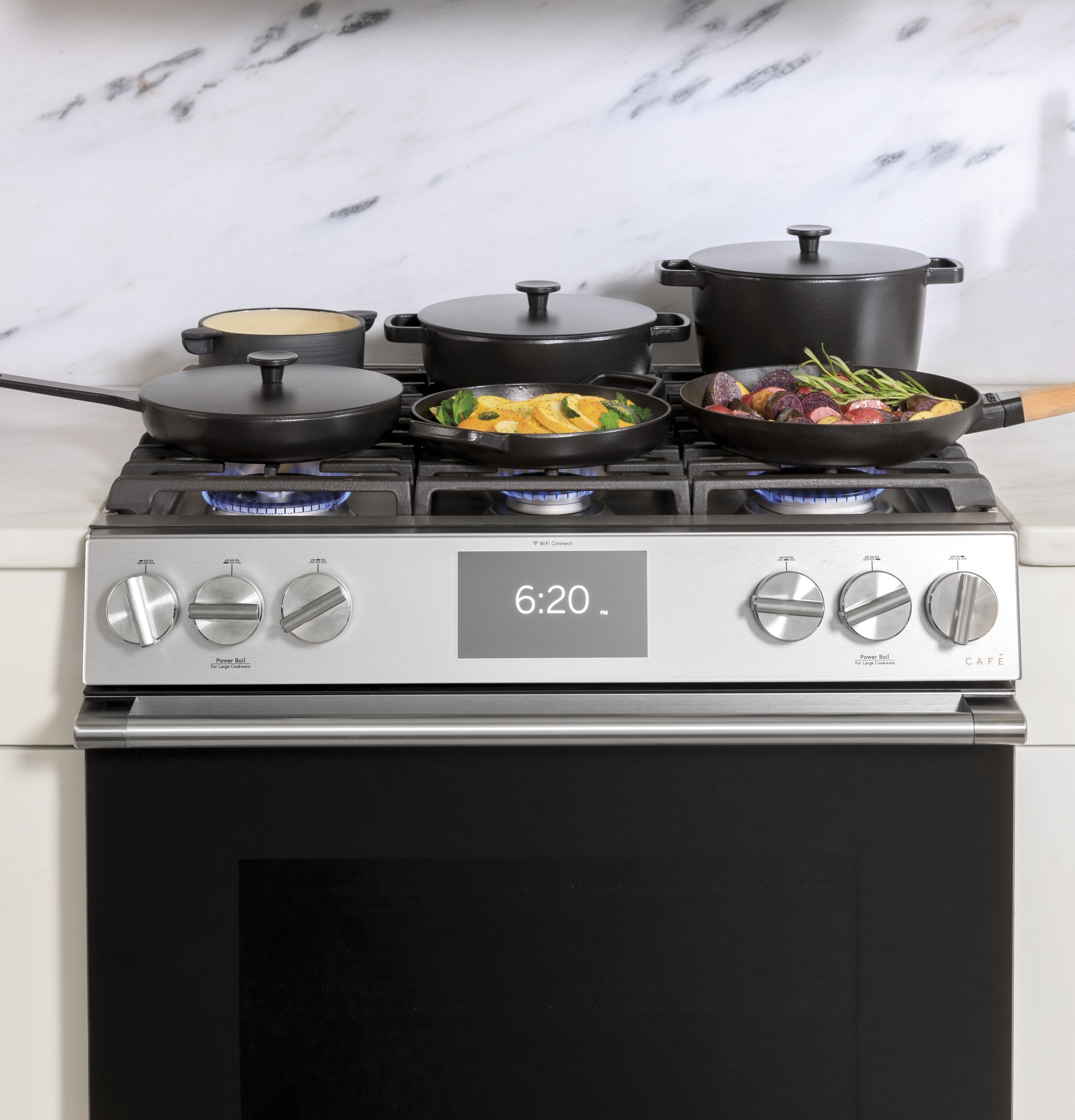 CAFÉ™ 30" Smart Slide-In, Front-Control, Dual-Fuel, Double-Oven Range with Convection in Platinum Glass C2S950M2NS5
