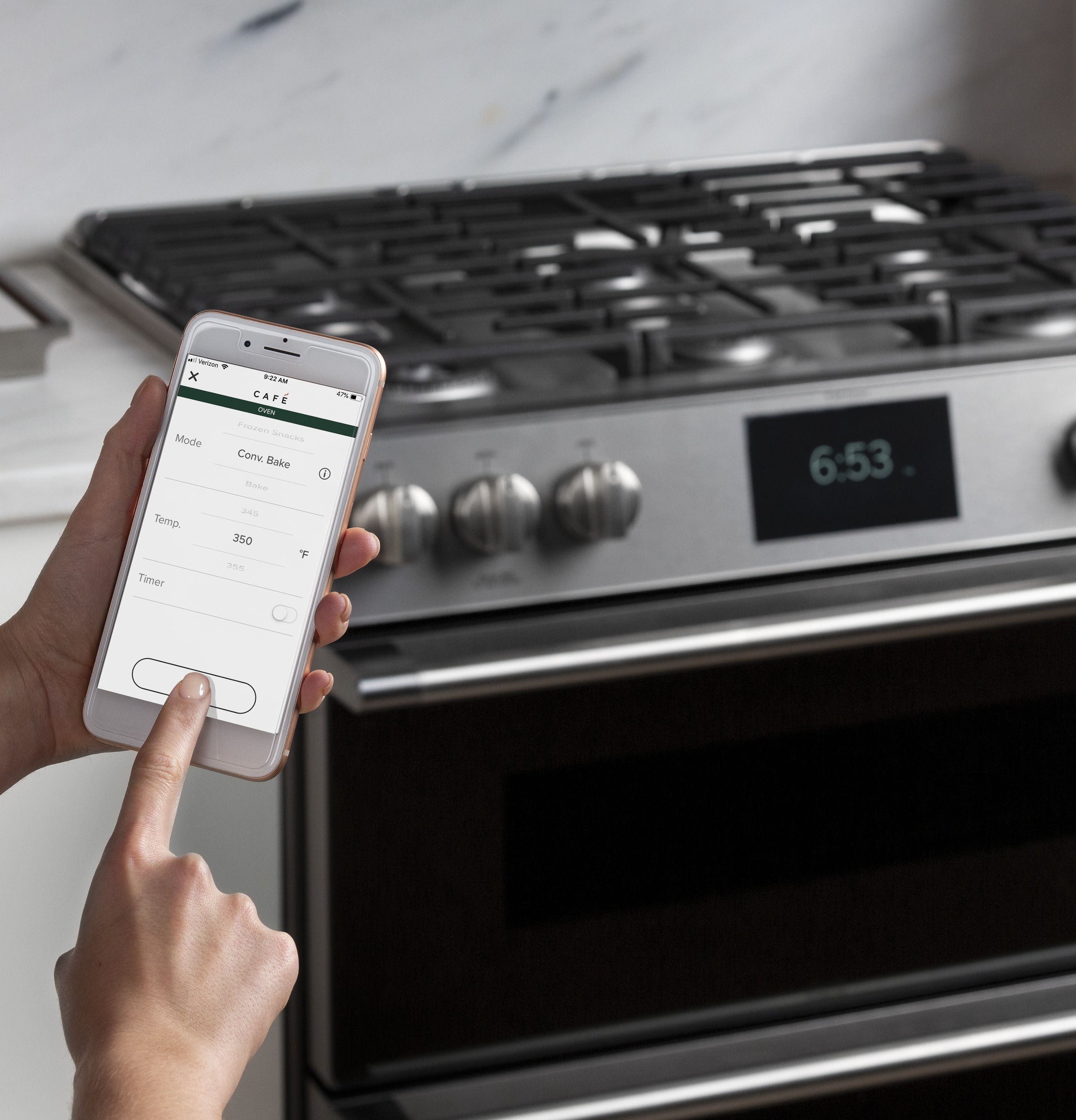 CAFÉ™ 30" Smart Slide-In, Front-Control, Dual-Fuel, Double-Oven Range with Convection in Platinum Glass C2S950M2NS5