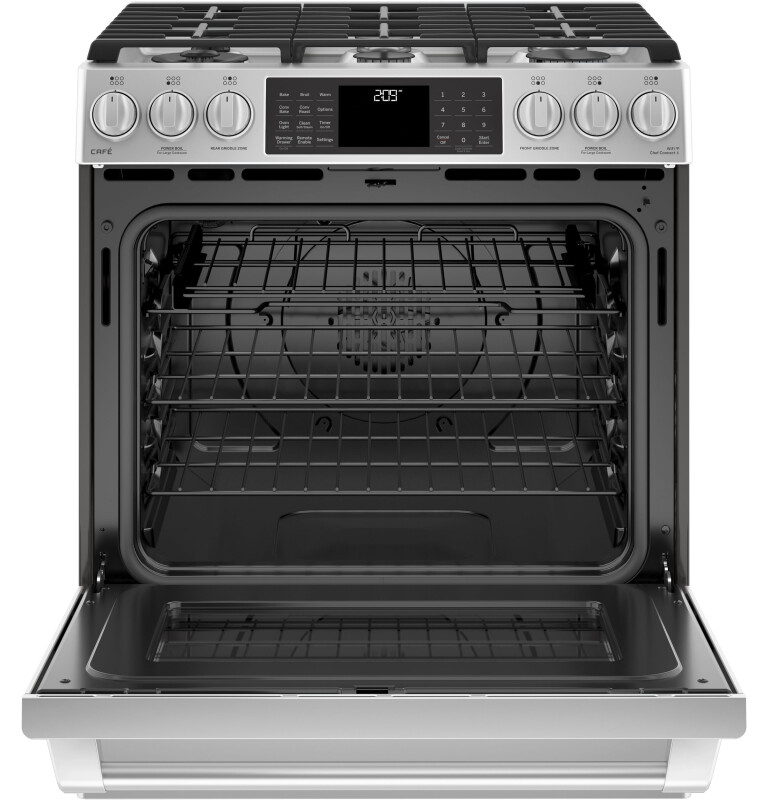 Café Series 30" Slide-in Front Control Dual-fuel Range With Warming Drawer C2S986SELSS