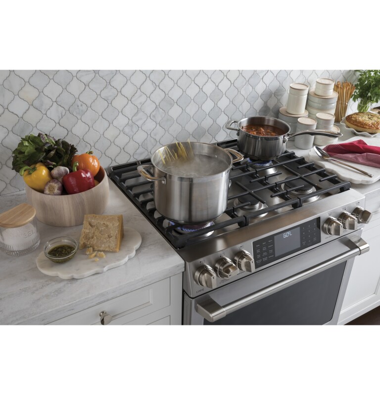 Café Series 30" Slide-in Front Control Dual-fuel Range With Warming Drawer C2S986SELSS