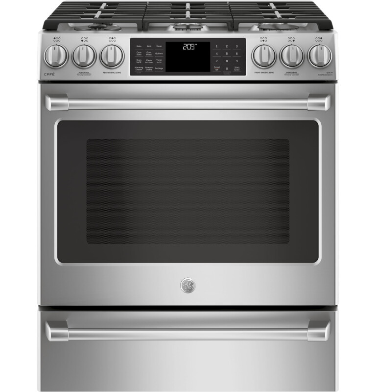Café Series 30" Slide-in Front Control Dual-fuel Range With Warming Drawer C2S986SELSS