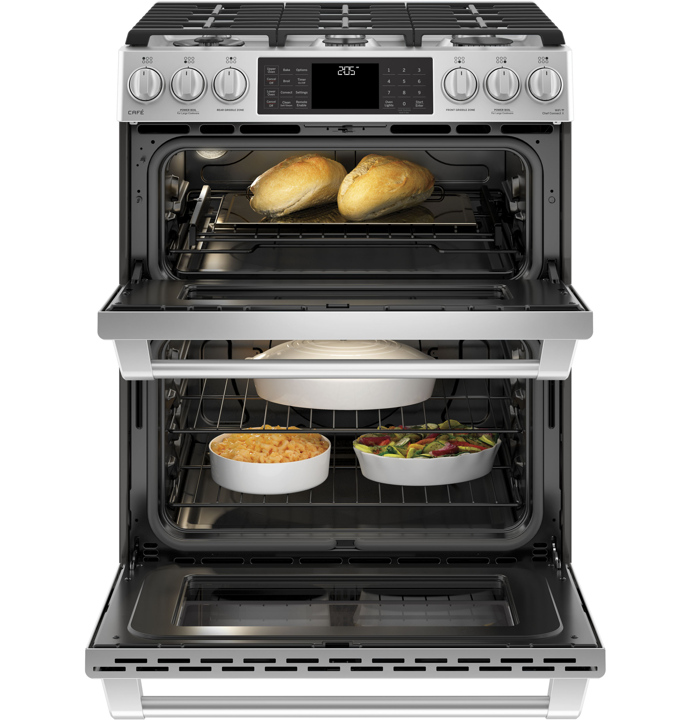 Café Series 30" Slide-in Front Control Dual-fuel Double Oven With Convection Range C2S995SELSS