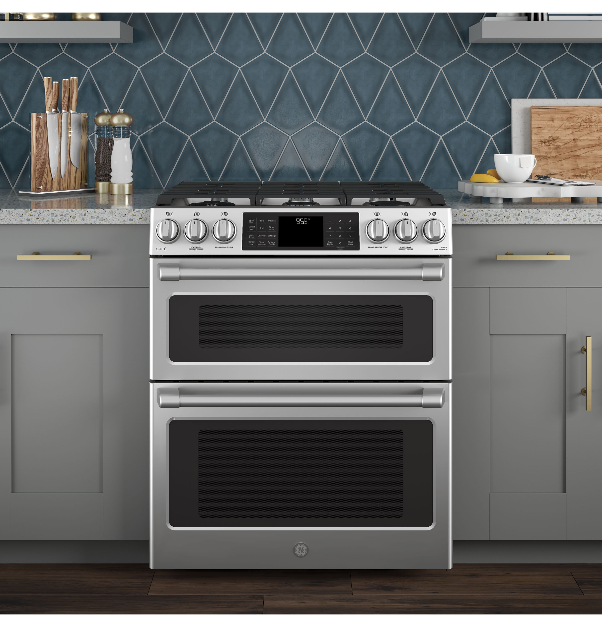 Café Series 30" Slide-in Front Control Dual-fuel Double Oven With Convection Range C2S995SELSS