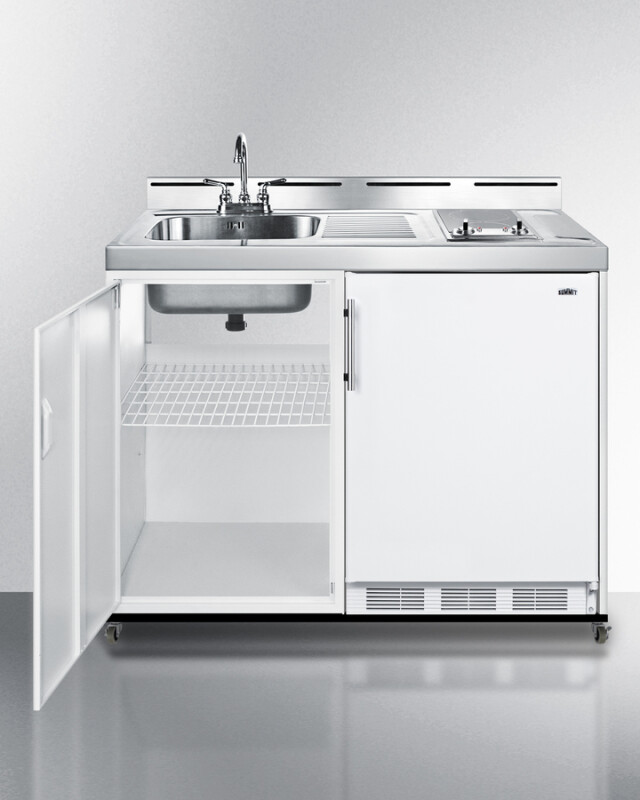 48" Wide Mobile All-In-One Kitchenette, No Plumbing Needed C48ELGLASSPUMPMB