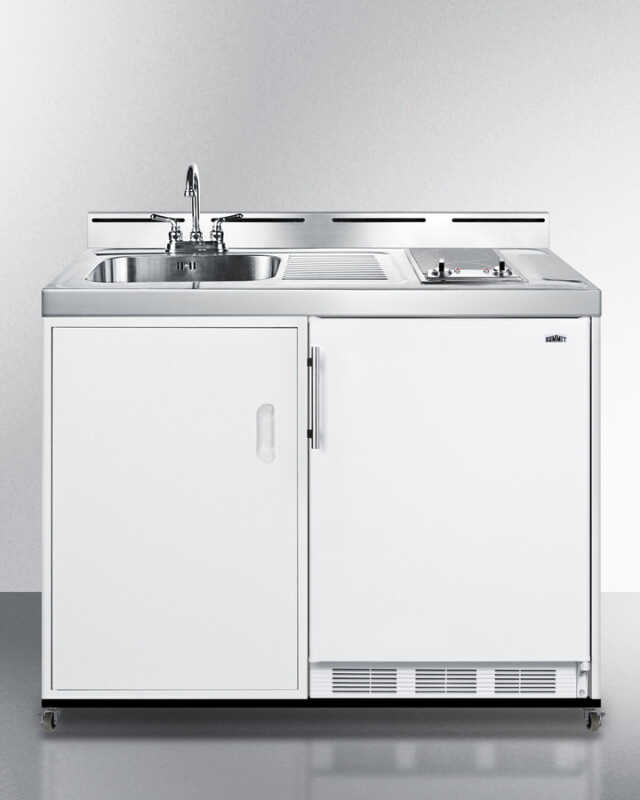 48" Wide Mobile All-In-One Kitchenette, No Plumbing Needed C48ELGLASSPUMPMB