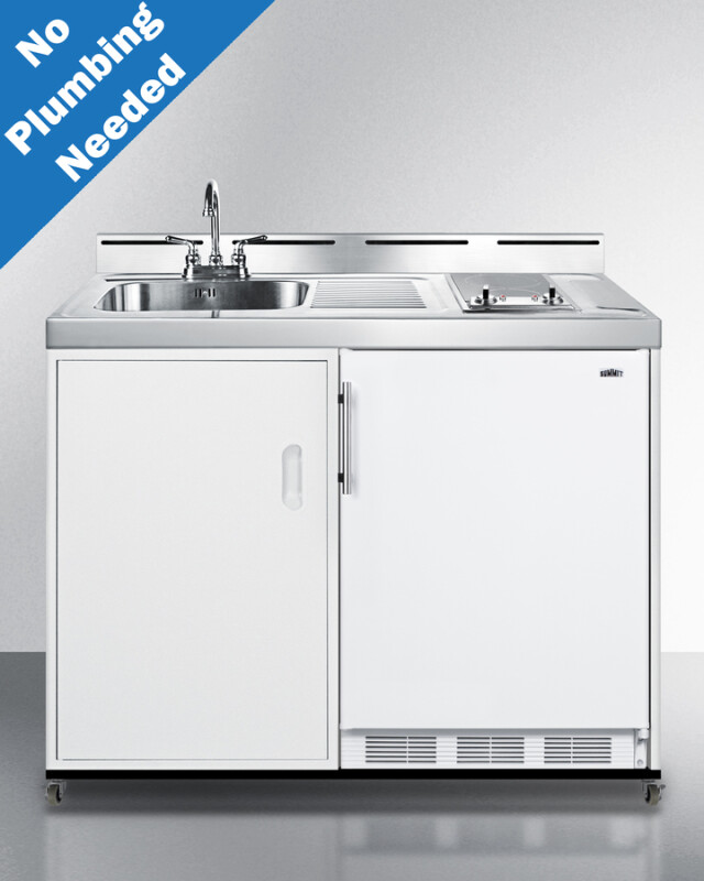 48" Wide Mobile All-In-One Kitchenette, No Plumbing Needed C48ELGLASSPUMPMB