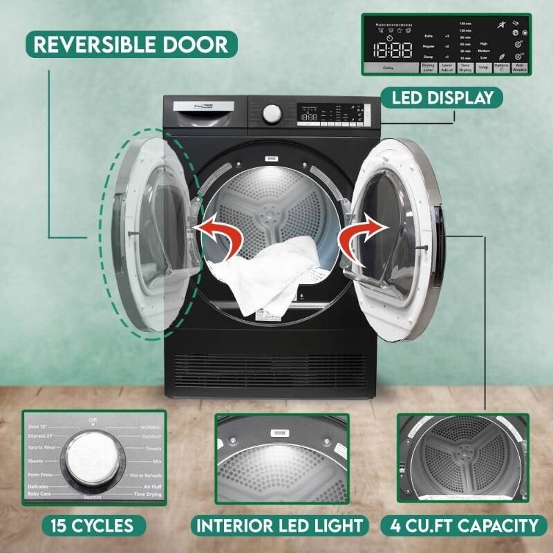 ConServ 4cf Dryer Condensing/Ventless Sanitize LED Display Rev. Door 220V EStar CD4040MATTEBLACK, product image 7 of 18