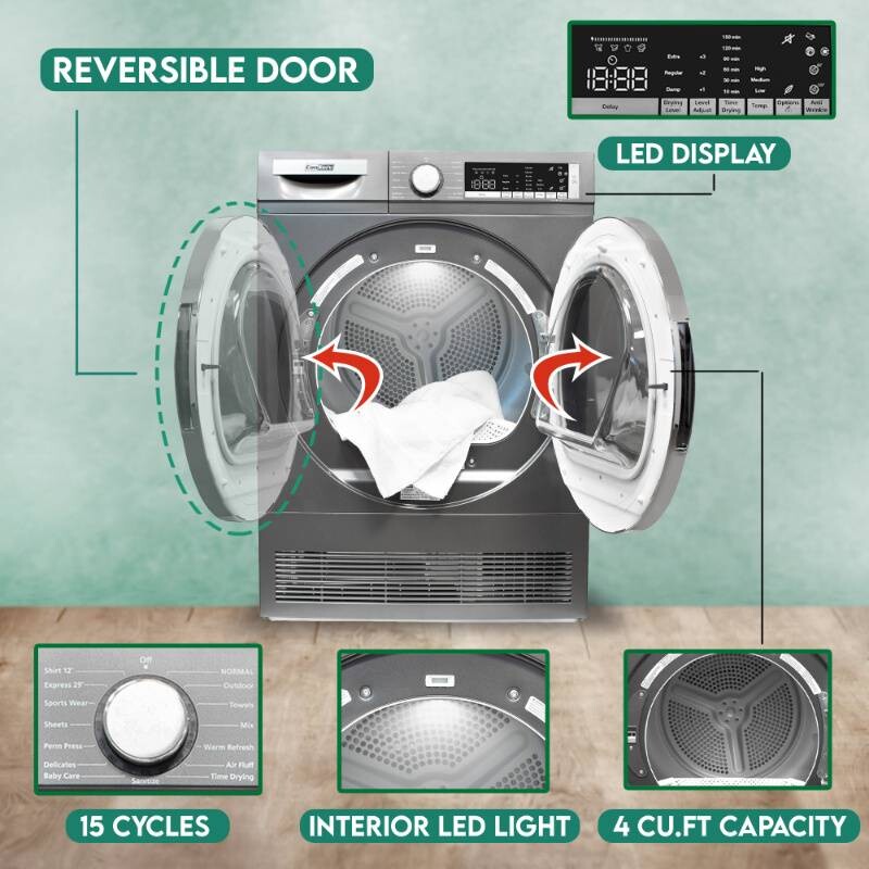 ConServ 4cf Dryer Condensing/Ventless Sanitize LED Display Rev. Door 220V EStar CD4040T, product image 7 of 22