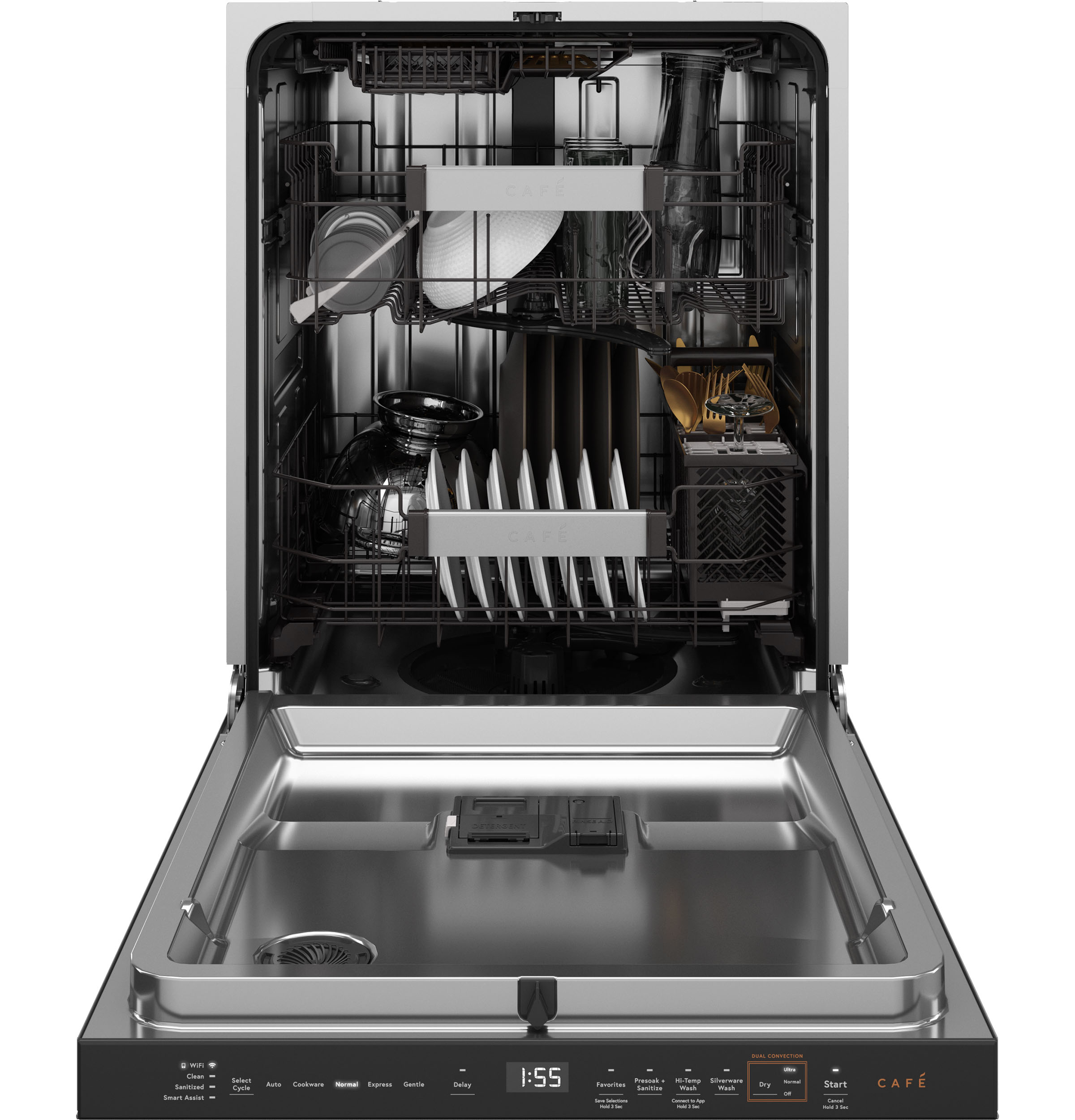 CAFÉ™ CustomFit ENERGY STAR Stainless Interior Smart Dishwasher with Ultra Wash Top Rack and LED Lights, 39 dBA in Platinum Glass view 26
