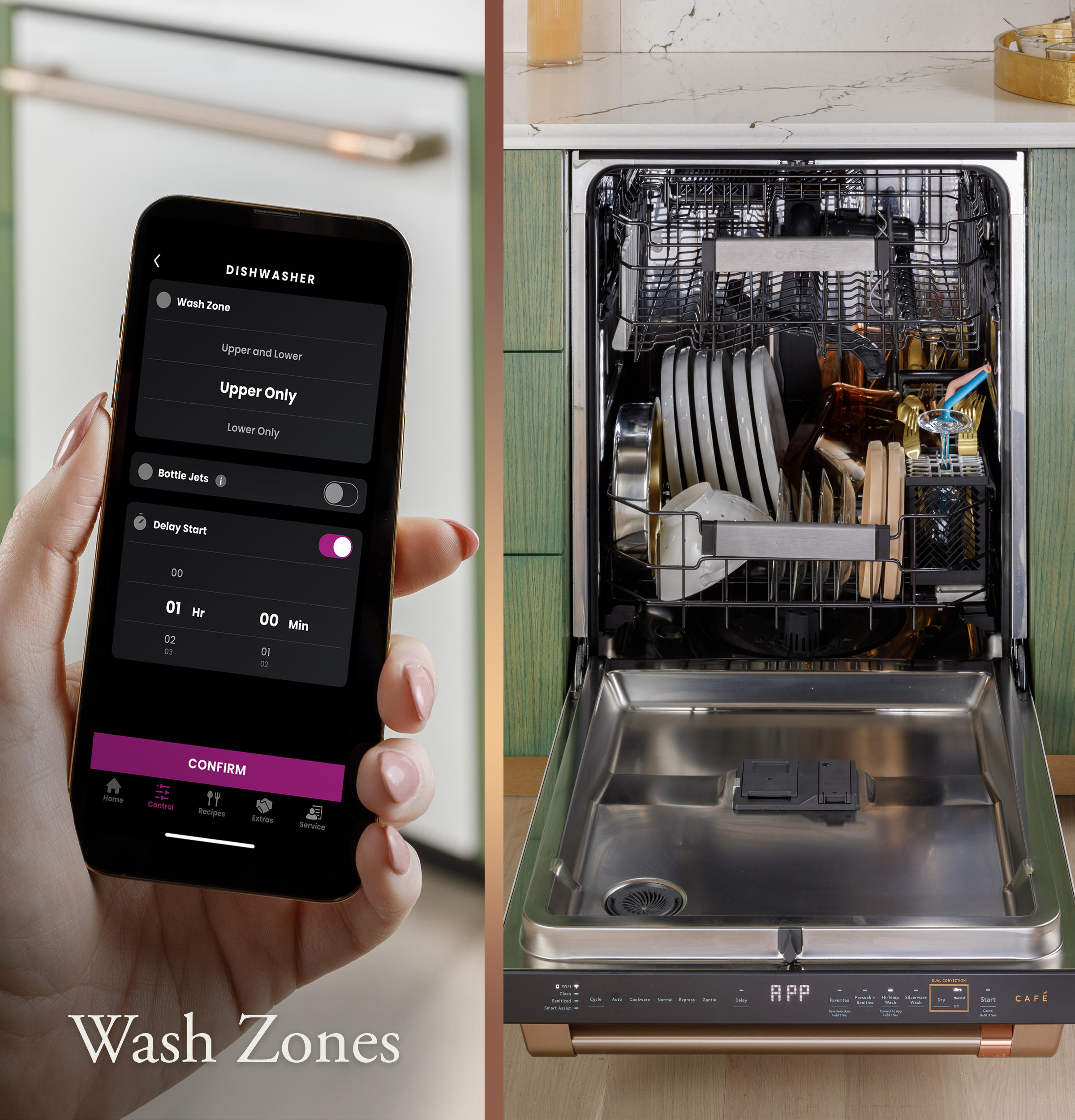 CAFÉ™ CustomFit ENERGY STAR Stainless Interior Smart Dishwasher with Ultra Wash Top Rack and LED Lights, 39 dBA in Platinum Glass view 37