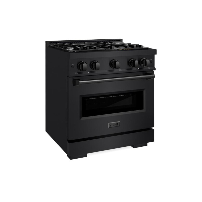 ZLINE 30 in. 4.2 cu. ft. Classic Dual Fuel Range with 4 Burner Gas Cooktop and Electric Convection Oven in Black Stainless Steel (CDRB-30) CDRB30