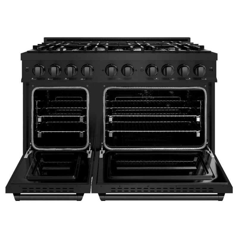 48 In. 6.7 Cu. Ft. Classic Double Oven Dual Fuel Range With 8 Burner Gas Cooktop In Black Stainless Steel CDRB48