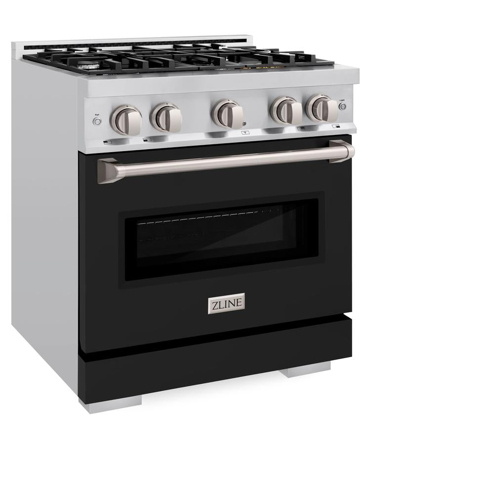 30 In. 4.2 Cu. Ft. Classic Dual Fuel Range With 4 Burner Gas Cooktop And Electric Convection Oven In Stainless Steel With Black Matte Door CDRBLM30