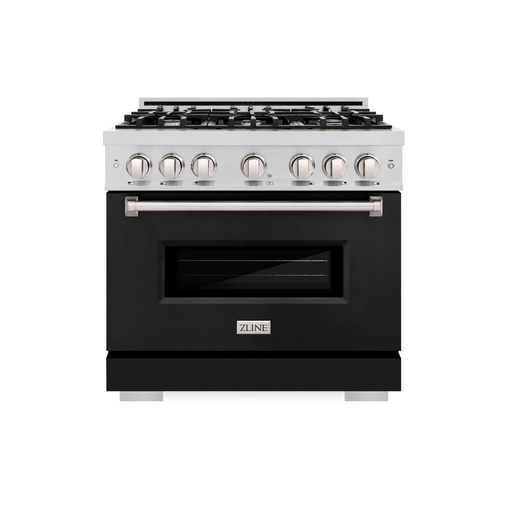 36 In. 5.2 Cu. Ft. Classic Dual Fuel Range With 6 Burner Gas Cooktop And Electric Convection Oven In Stainless Steel With Black Matte Door CDRBLM36