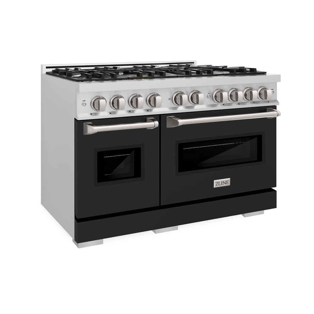 48 In. 6.7 Cu. Ft. Classic Double Oven Dual Fuel Range With 8 Burner Gas Cooktop In Stainless Steel With Black Matte Doors CDRBLM48