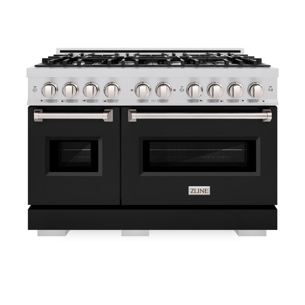 48 In. 6.7 Cu. Ft. Classic Double Oven Dual Fuel Range With 8 Burner Gas Cooktop In Stainless Steel With Black Matte Doors CDRBLM48