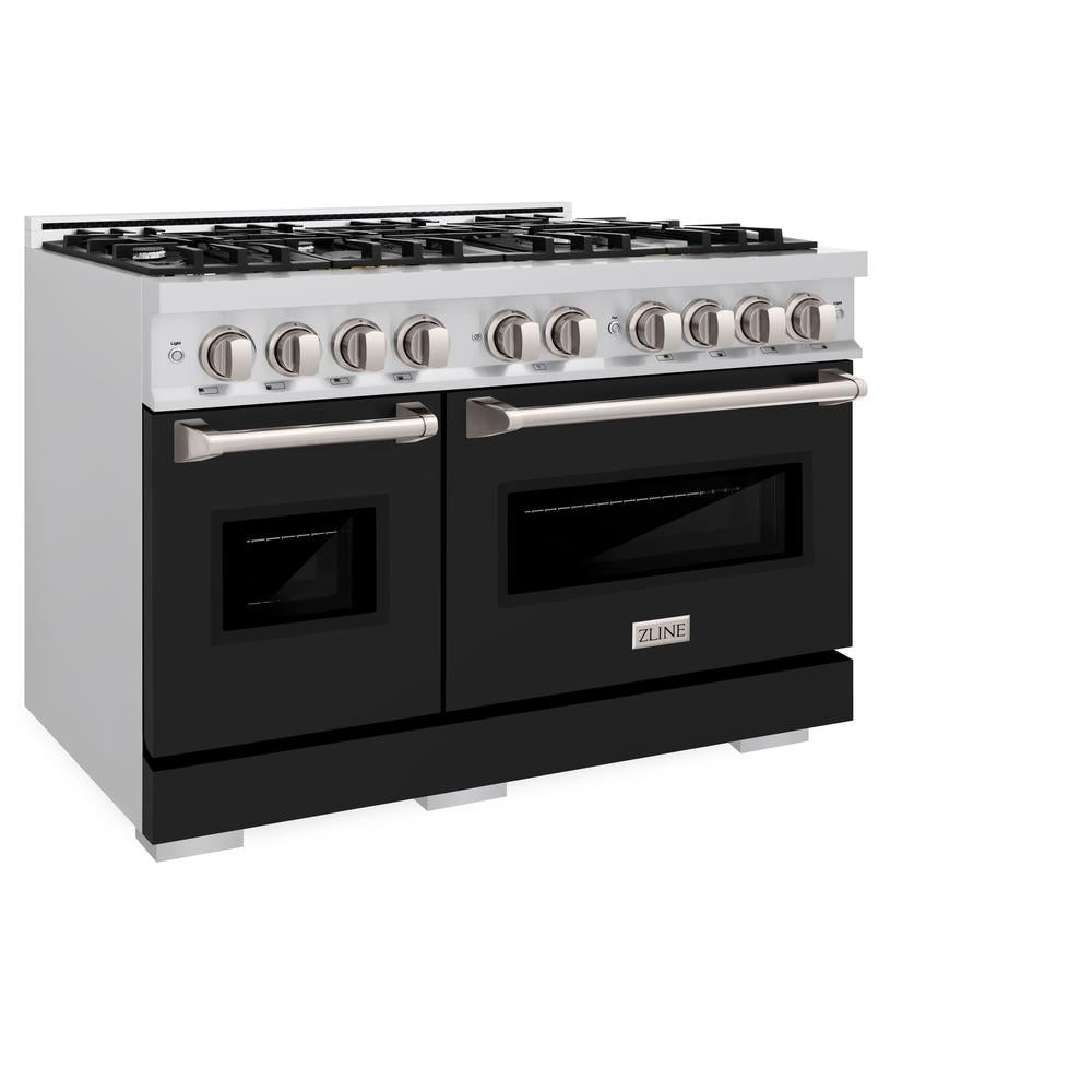 48 In. 6.7 Cu. Ft. Classic Double Oven Dual Fuel Range With 8 Burner Gas Cooktop In Stainless Steel With Black Matte Doors CDRBLM48