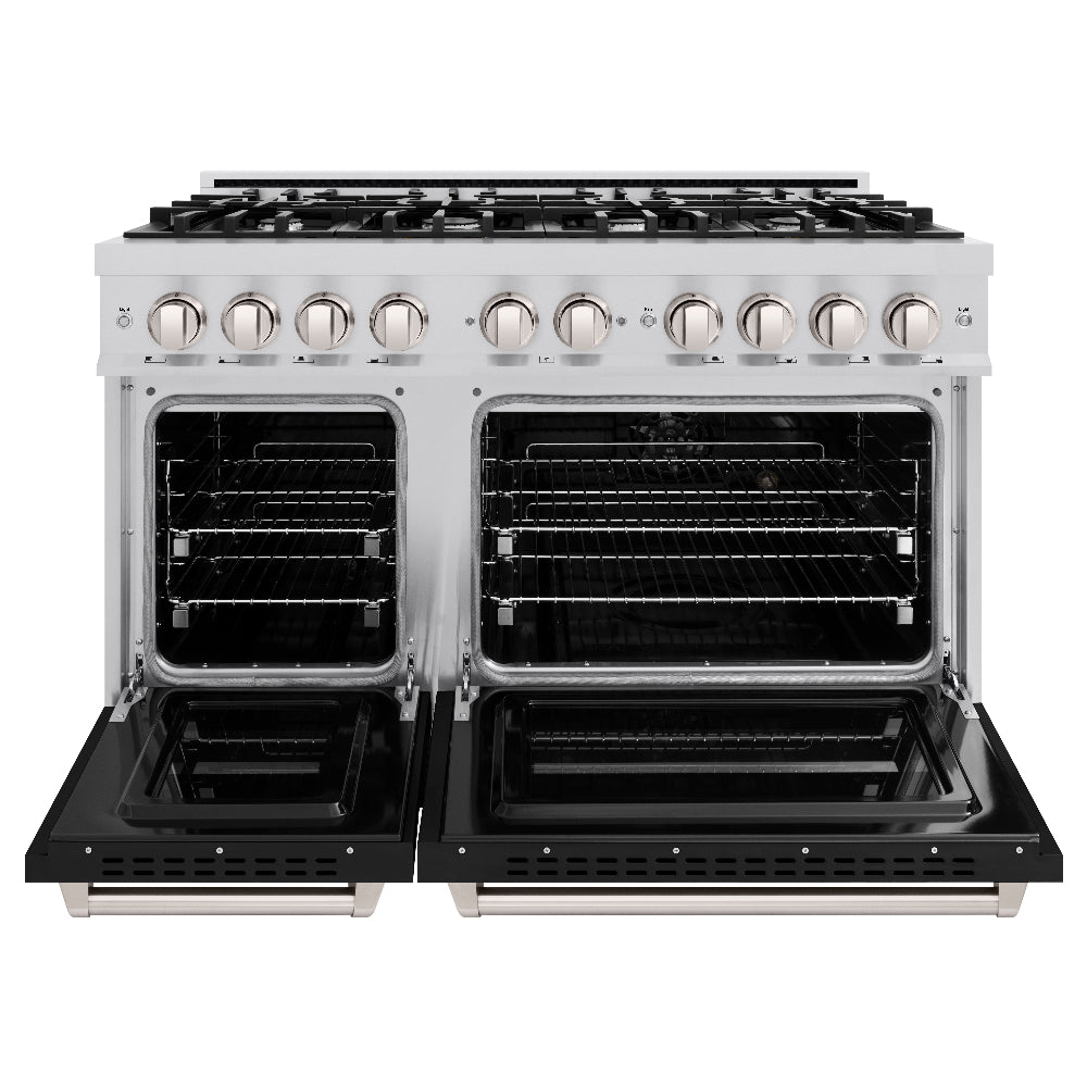 48 In. 6.7 Cu. Ft. Classic Double Oven Dual Fuel Range With 8 Burner Gas Cooktop In Stainless Steel With Black Matte Doors CDRBLM48