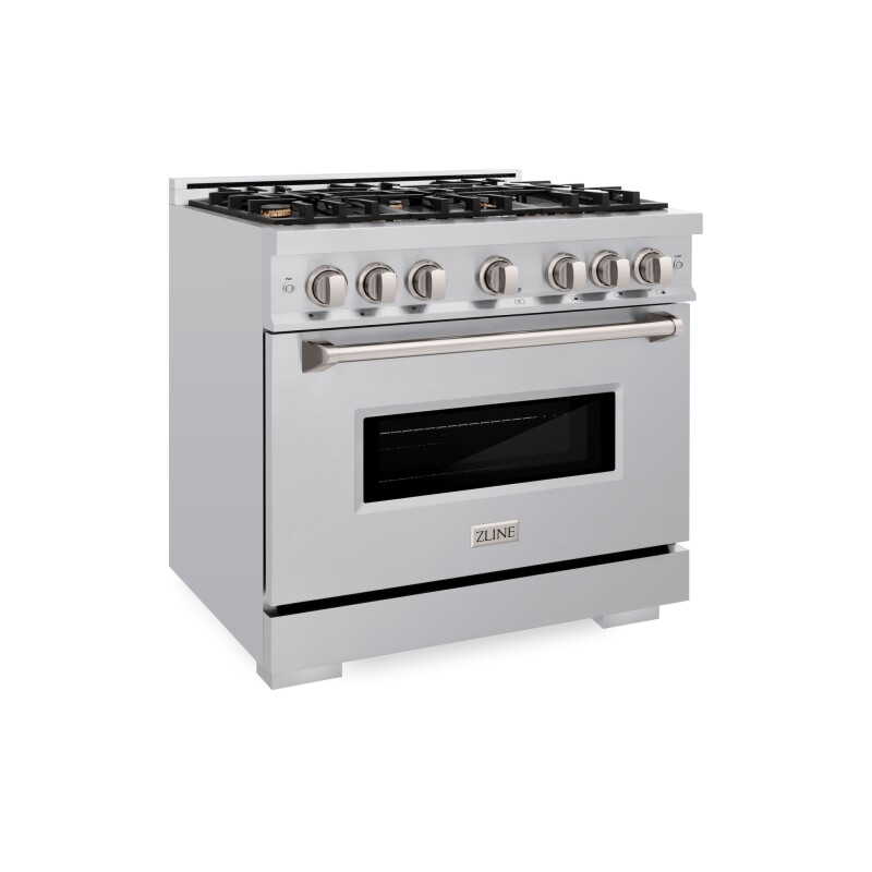 ZLINE 36 in. 5.2 cu. ft. Classic Dual Fuel Range with Gas Cooktop and Electric Convection Oven in Stainless Steel with 6 Brass Burners (CDR-BR-36) CDRBR36