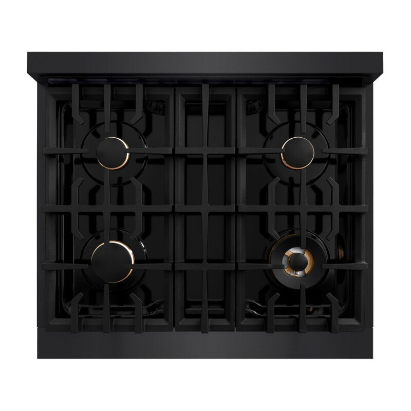 Autograph Edition 30 In. 4.2 Cu. Ft. Classic Dual Fuel Range With 4 Burner Gas Cooktop And Electric Convection Oven In Black Stainless Steel With Champagne Bronze Accents CDRBZ30CB