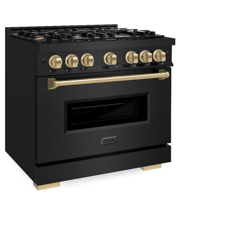 Autograph Edition 36 In. 5.2 Cu. Ft. Classic Dual Fuel Range With 6 Burner Gas Cooktop And Electric Convection Oven In Black Stainless Steel With Champagne Bronze Accents CDRBZ36CB