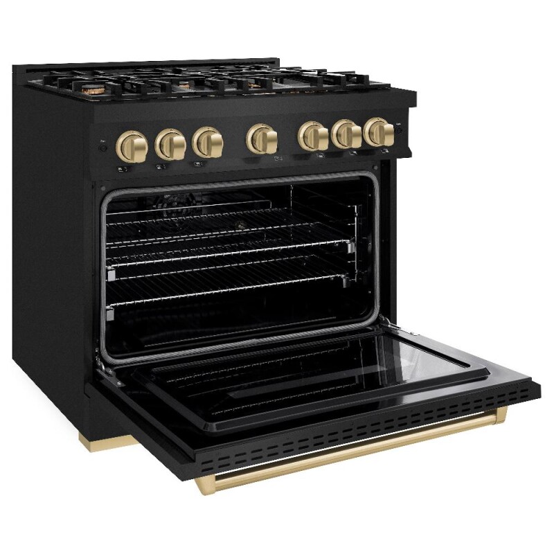 Autograph Edition 36 In. 5.2 Cu. Ft. Classic Dual Fuel Range With 6 Burner Gas Cooktop And Electric Convection Oven In Black Stainless Steel With Champagne Bronze Accents CDRBZ36CB