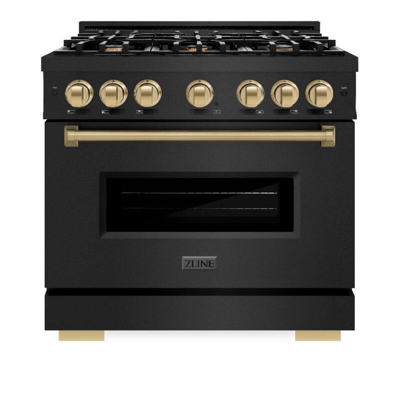 Autograph Edition 36 In. 5.2 Cu. Ft. Classic Dual Fuel Range With 6 Burner Gas Cooktop And Electric Convection Oven In Black Stainless Steel With Champagne Bronze Accents CDRBZ36CB