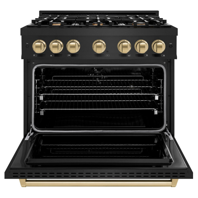 Autograph Edition 36 In. 5.2 Cu. Ft. Classic Dual Fuel Range With 6 Burner Gas Cooktop And Electric Convection Oven In Black Stainless Steel With Champagne Bronze Accents CDRBZ36CB