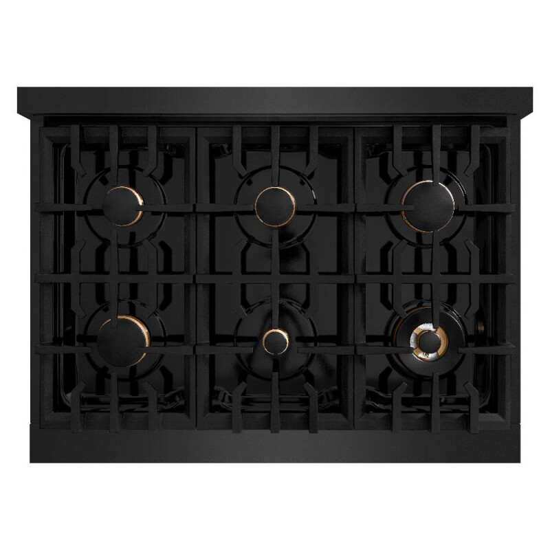 Autograph Edition 36 In. 5.2 Cu. Ft. Classic Dual Fuel Range With 6 Burner Gas Cooktop And Electric Convection Oven In Black Stainless Steel With Champagne Bronze Accents CDRBZ36CB