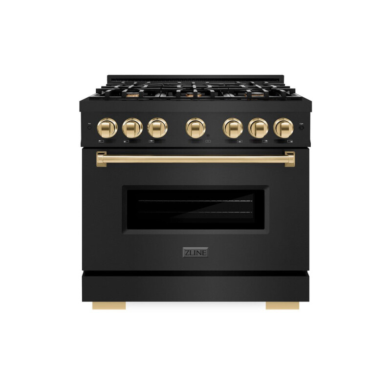 Autograph Edition 36 In. 5.2 Cu. Ft. Classic Dual Fuel Range With 6 Burner Gas Cooktop And Electric Convection Oven In Black Stainless Steel With Polished Gold Accents CDRBZ36G