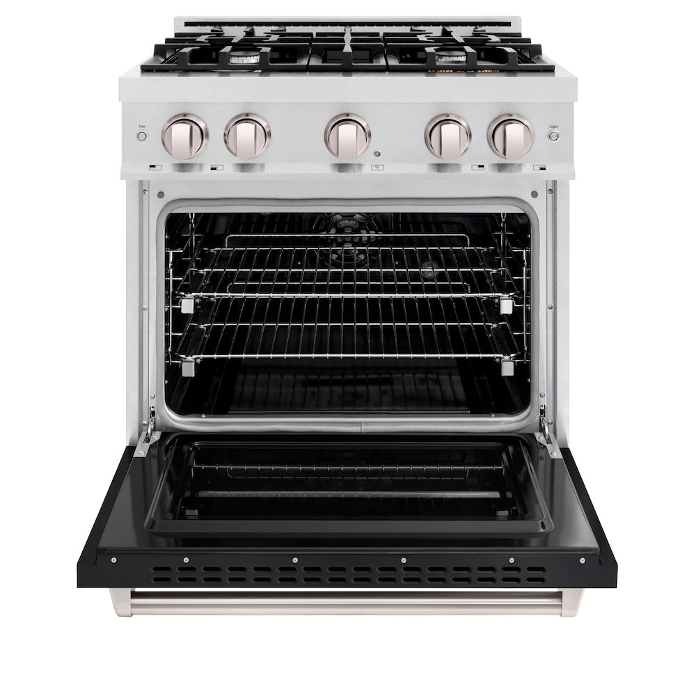 30 In. 4.2 Cu. Ft. Classic Dual Fuel Range With 4 Burner Gas Cooktop And Electric Convection Oven In Satin Stainless Steel With Black Matte Door CDRSBLM30