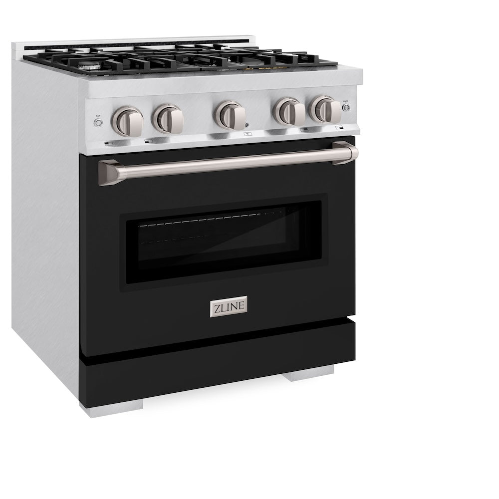30 In. 4.2 Cu. Ft. Classic Dual Fuel Range With 4 Burner Gas Cooktop And Electric Convection Oven In Satin Stainless Steel With Black Matte Door CDRSBLM30
