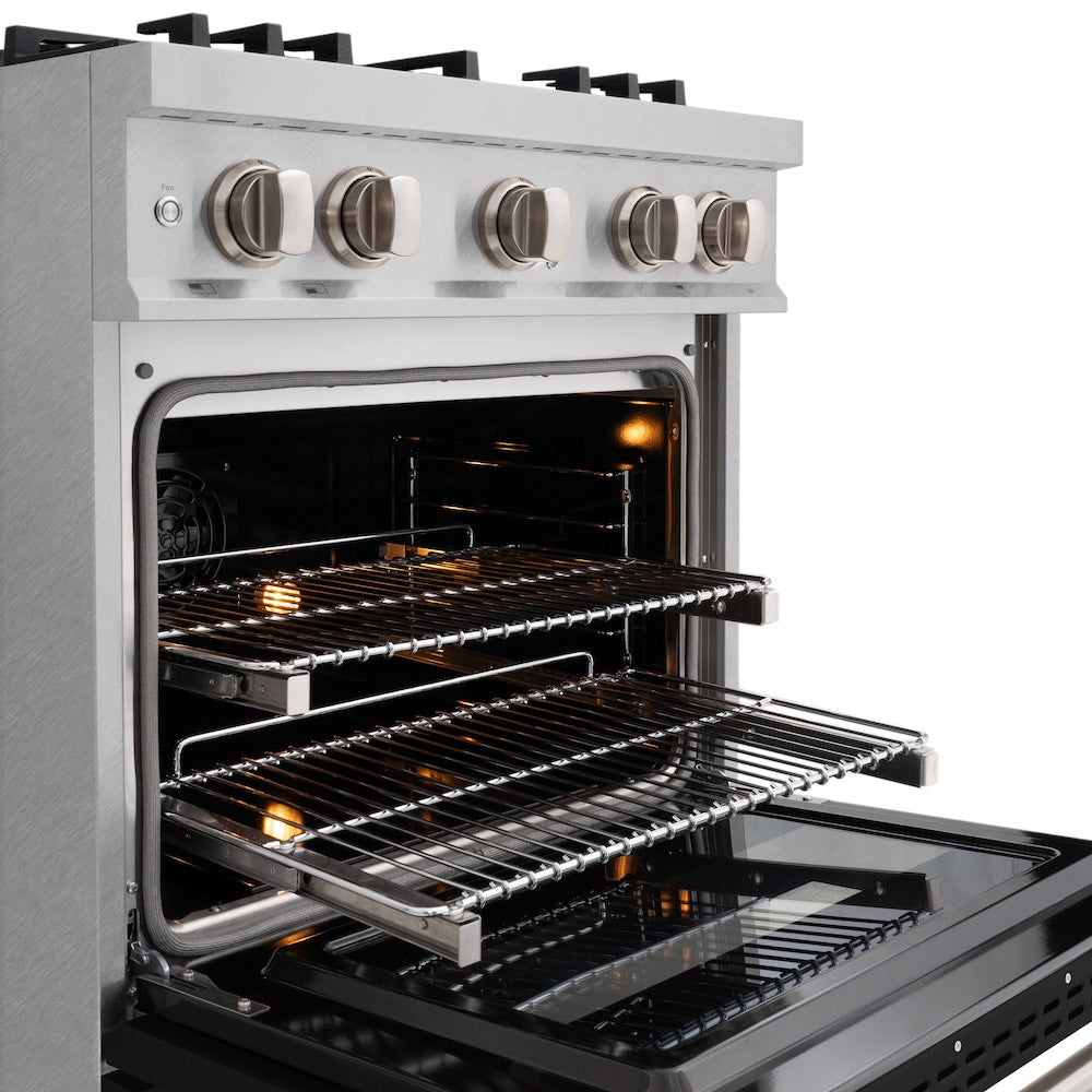 30 In. 4.2 Cu. Ft. Classic Dual Fuel Range With 4 Burner Gas Cooktop And Electric Convection Oven In Satin Stainless Steel With Black Matte Door CDRSBLM30