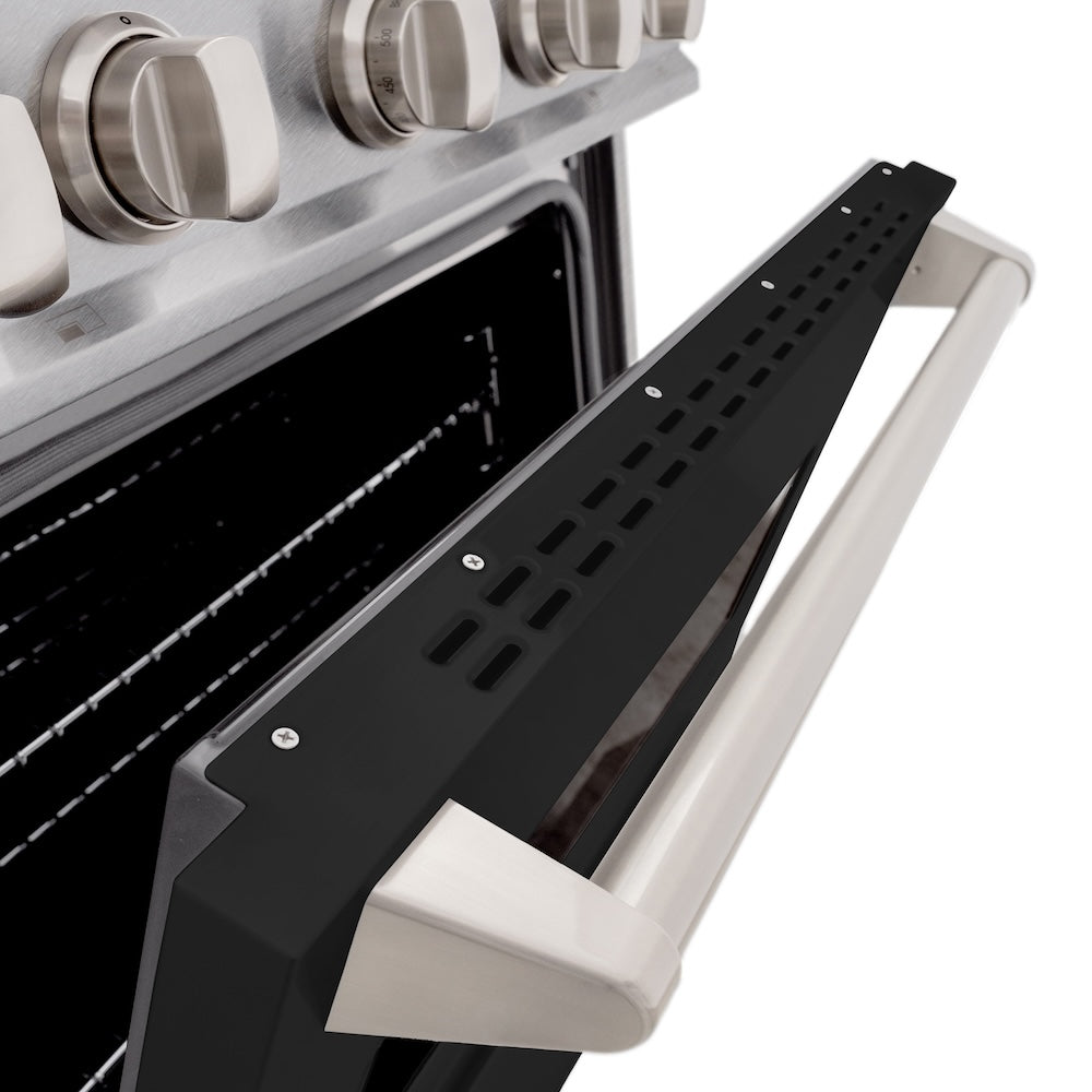 30 In. 4.2 Cu. Ft. Classic Dual Fuel Range With 4 Burner Gas Cooktop And Electric Convection Oven In Satin Stainless Steel With Black Matte Door CDRSBLM30