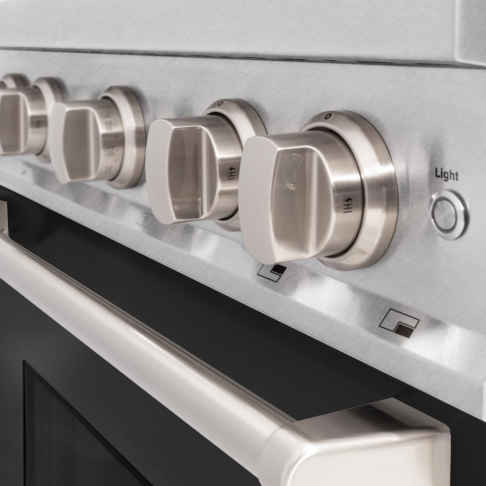 30 In. 4.2 Cu. Ft. Classic Dual Fuel Range With 4 Burner Gas Cooktop And Electric Convection Oven In Satin Stainless Steel With Black Matte Door CDRSBLM30