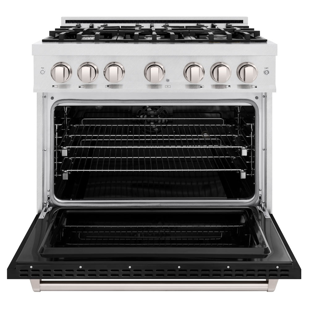 36 In. 5.2 Cu. Ft. Classic Dual Fuel Range With 6 Burner Gas Cooktop And Electric Convection Oven In Satin Stainless Steel With Black Matte Door CDRSBLM36