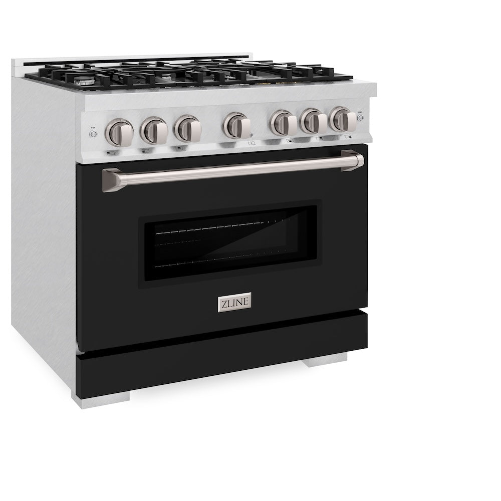 36 In. 5.2 Cu. Ft. Classic Dual Fuel Range With 6 Burner Gas Cooktop And Electric Convection Oven In Satin Stainless Steel With Black Matte Door CDRSBLM36