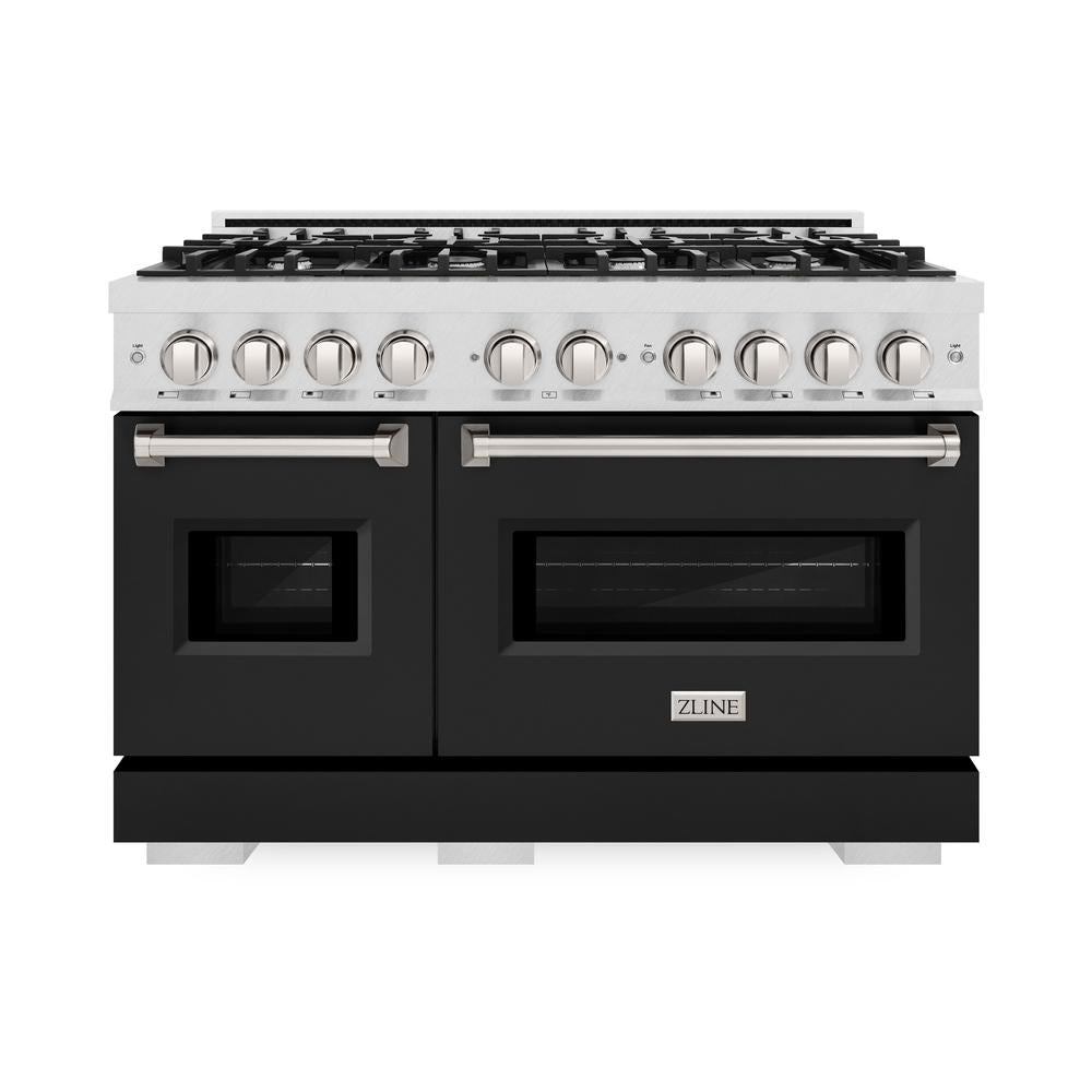 48 In. 6.7 Cu. Ft. Classic Double Oven Dual Fuel Range With 8 Burner Gas Cooktop In Satin Stainless Steel With Black Matte Doors CDRSBLM48