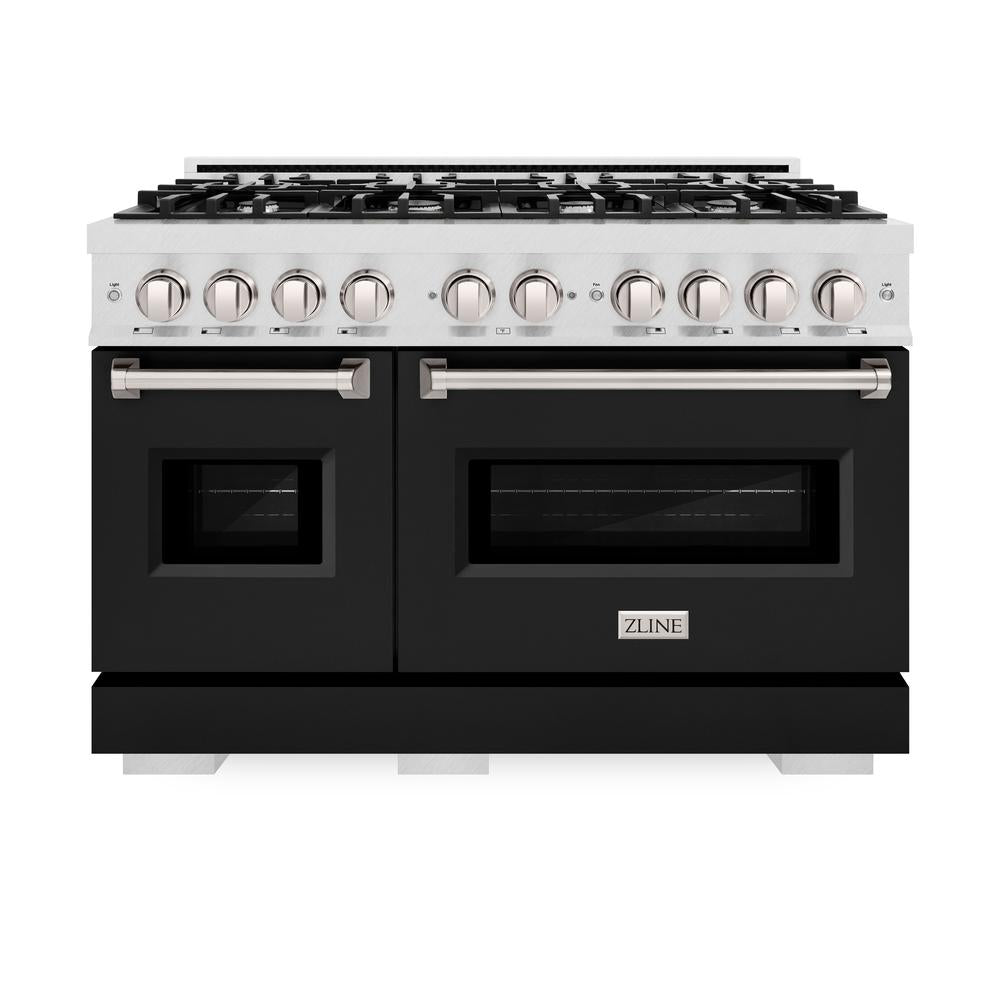 48 In. 6.7 Cu. Ft. Classic Double Oven Dual Fuel Range With 8 Burner Gas Cooktop In Satin Stainless Steel With Black Matte Doors CDRSBLM48
