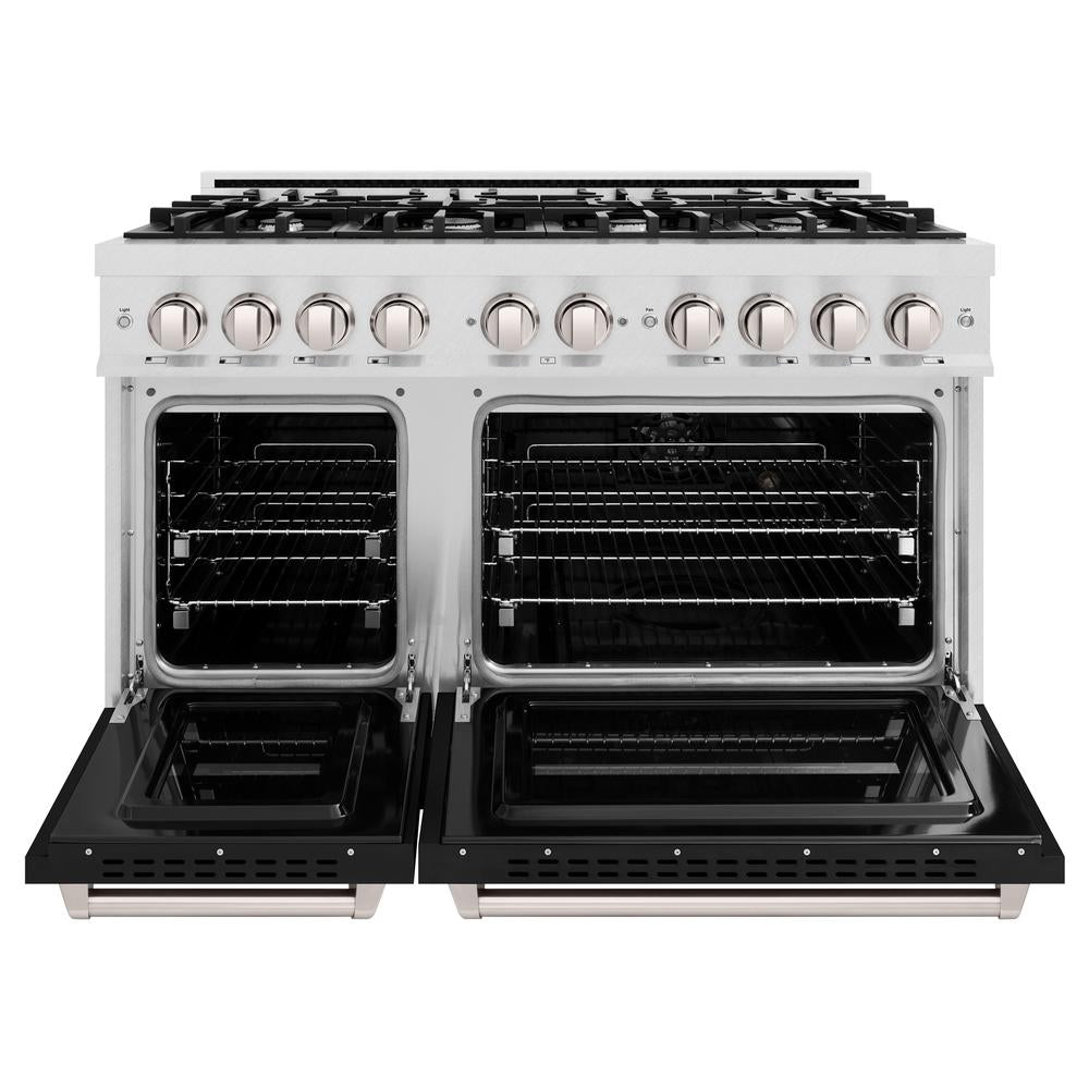 48 In. 6.7 Cu. Ft. Classic Double Oven Dual Fuel Range With 8 Burner Gas Cooktop In Satin Stainless Steel With Black Matte Doors CDRSBLM48
