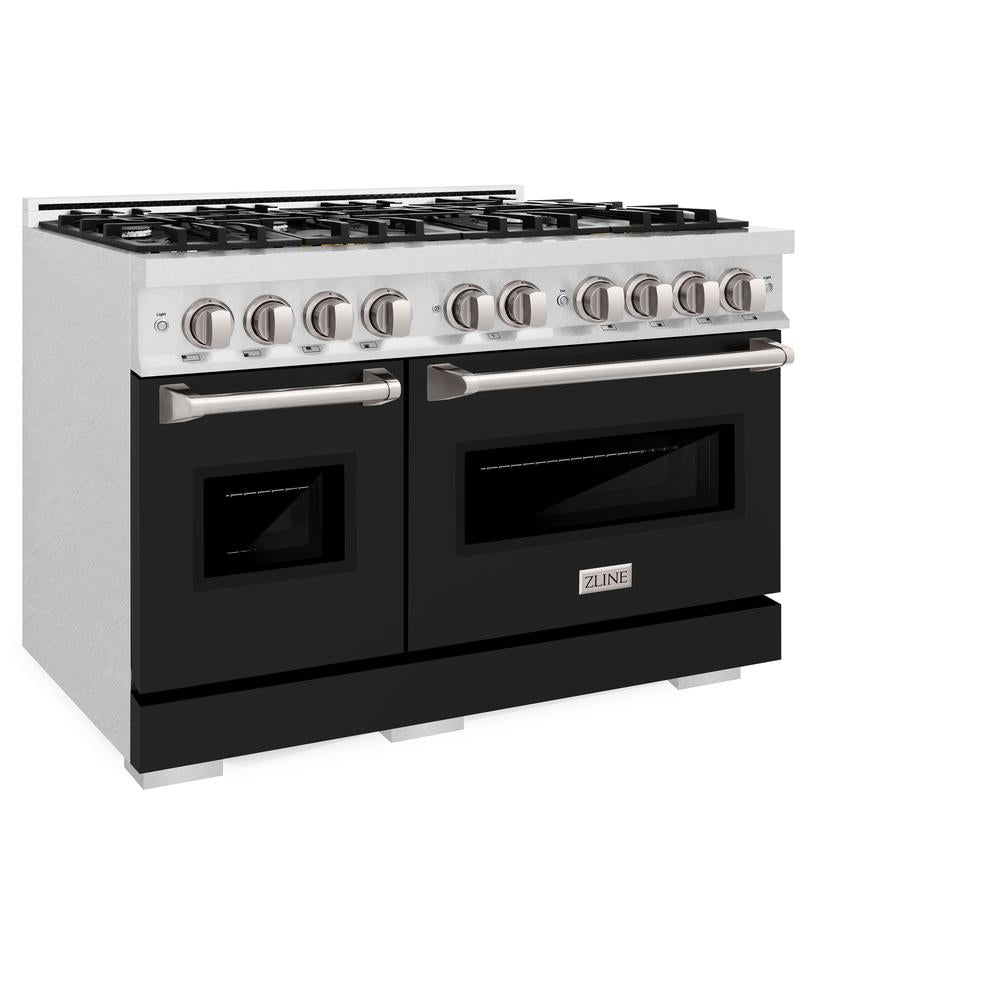 48 In. 6.7 Cu. Ft. Classic Double Oven Dual Fuel Range With 8 Burner Gas Cooktop In Satin Stainless Steel With Black Matte Doors CDRSBLM48