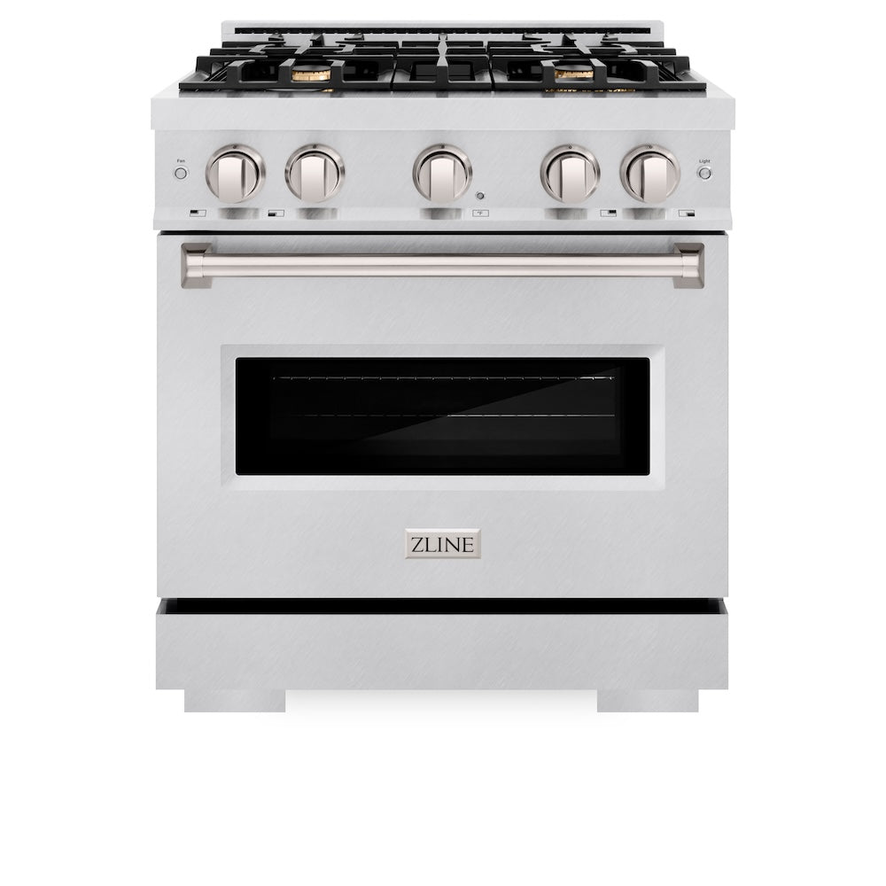 30 In. 4.2 Cu. Ft. Classic Dual Fuel Range With Gas Cooktop And Electric Convection Oven In Satin Stainless Steel With 4 Brass Burners CDRSBR30