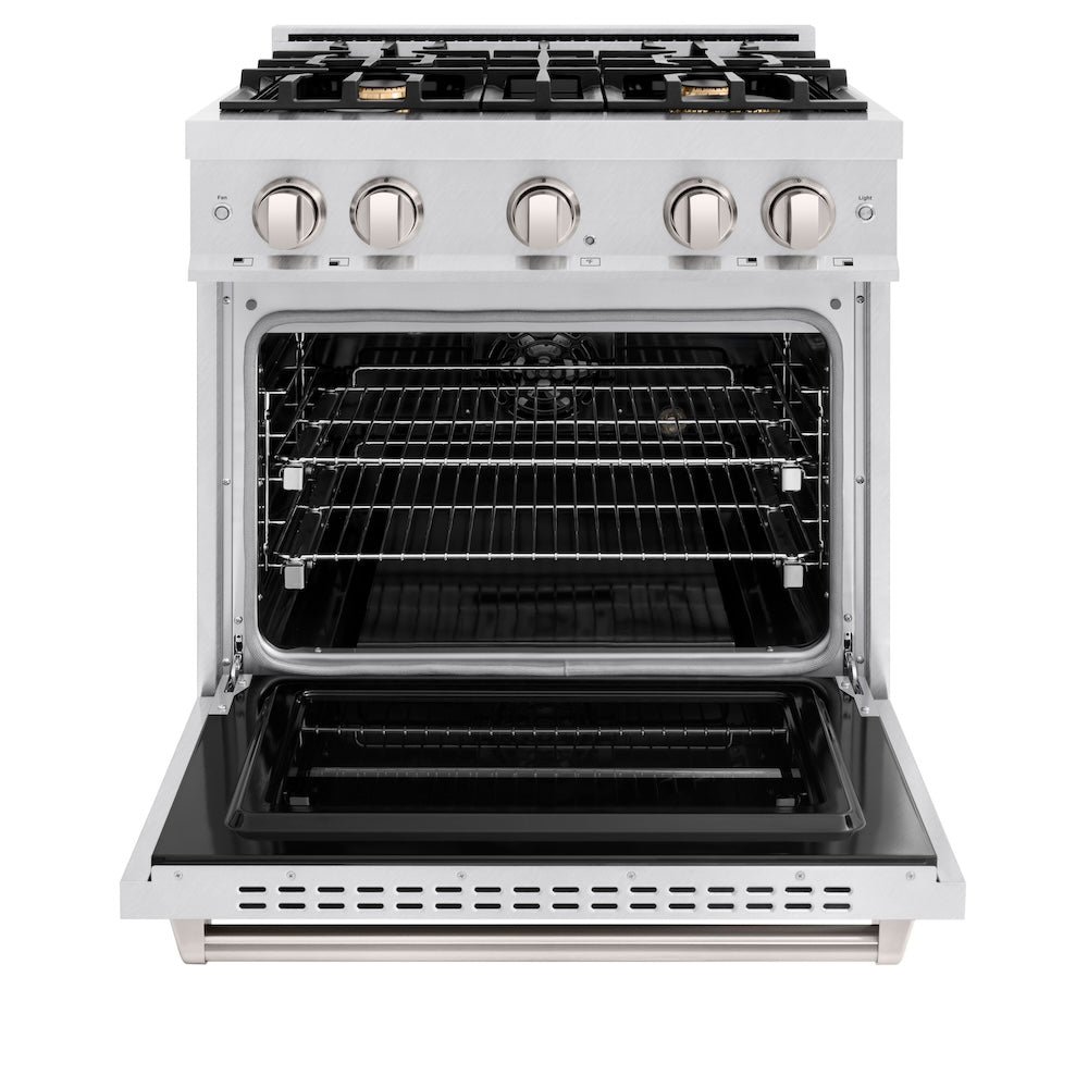 30 In. 4.2 Cu. Ft. Classic Dual Fuel Range With Gas Cooktop And Electric Convection Oven In Satin Stainless Steel With 4 Brass Burners CDRSBR30