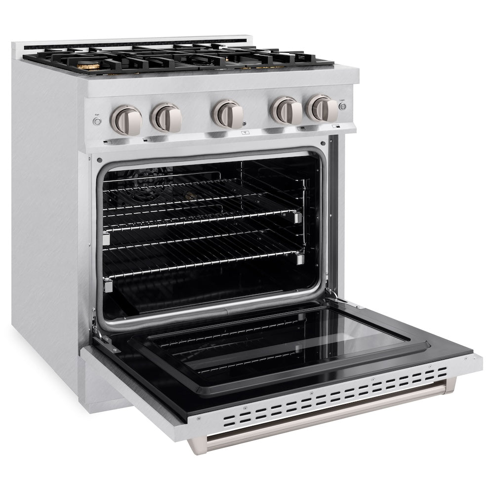 30 In. 4.2 Cu. Ft. Classic Dual Fuel Range With Gas Cooktop And Electric Convection Oven In Satin Stainless Steel With 4 Brass Burners CDRSBR30