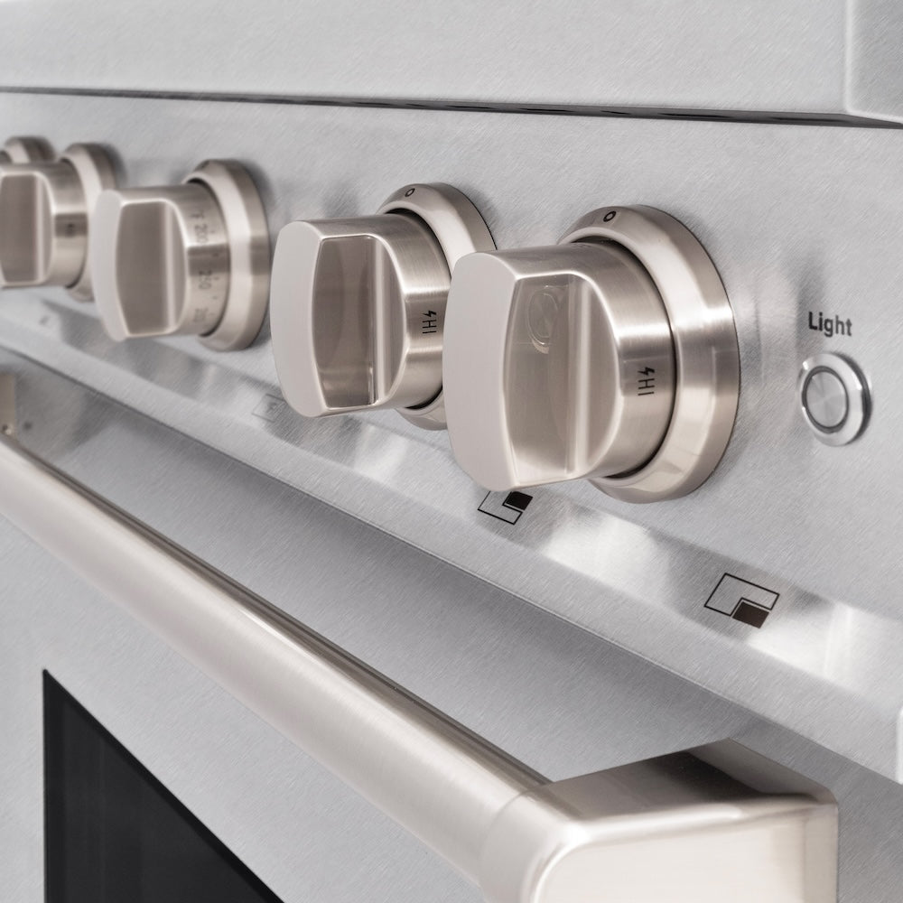 30 In. 4.2 Cu. Ft. Classic Dual Fuel Range With Gas Cooktop And Electric Convection Oven In Satin Stainless Steel With 4 Brass Burners CDRSBR30