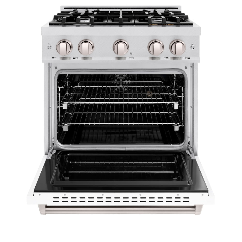 30 In. 4.2 Cu. Ft. Classic Dual Fuel Range With 4 Burner Gas Cooktop And Electric Convection Oven In Satin Stainless Steel With White Matte Door CDRSWM30