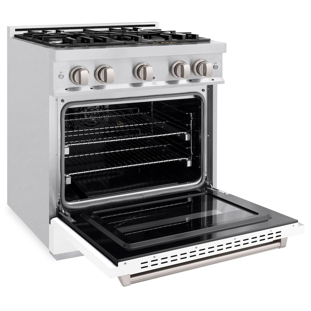 30 In. 4.2 Cu. Ft. Classic Dual Fuel Range With 4 Burner Gas Cooktop And Electric Convection Oven In Satin Stainless Steel With White Matte Door CDRSWM30